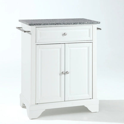 Crosley LaFayette Solid Granite Top Portable Kitchen Island in White Finish - 31 W x 18 D x 35 H