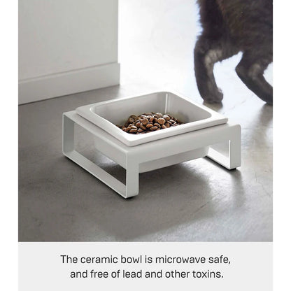 Yamazaki Home Single Pet Food Bowl - Two Styles, Steel and Ceramic, Short, 1.25 - L 6.1 x W 5.91 x H 2.36 inches