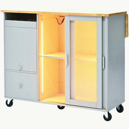 Kitchen Island with Drop Leaf and LED Light