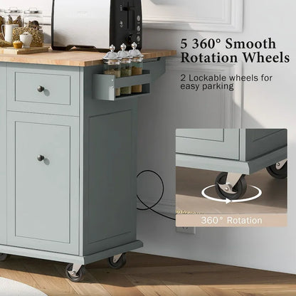 53.9 Kitchen Island Cart with Drop Leaf on Wheels
