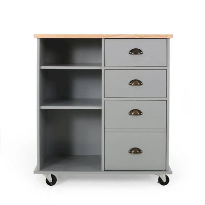 Contemporary Wood Kitchen Cart with Wheels Drawers and Cabinet by Christopher Knight Home