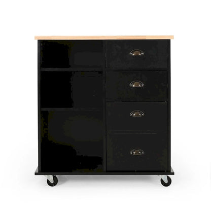 Contemporary Wood Kitchen Cart with Wheels Drawers and Cabinet by Christopher Knight Home