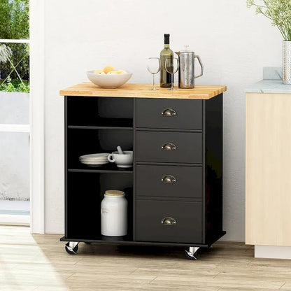 Contemporary Wood Kitchen Cart with Wheels Drawers and Cabinet by Christopher Knight Home