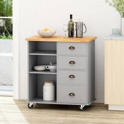 Contemporary Wood Kitchen Cart with Wheels Drawers and Cabinet by Christopher Knight Home
