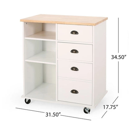 Contemporary Wood Kitchen Cart with Wheels Drawers and Cabinet by Christopher Knight Home