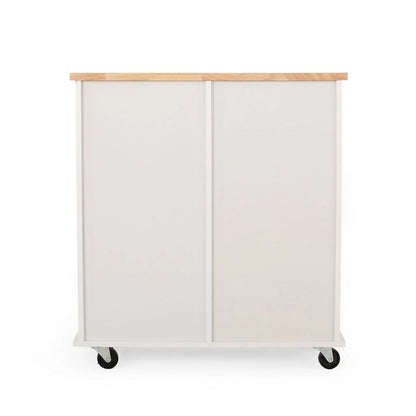 Contemporary Wood Kitchen Cart with Wheels Drawers and Cabinet by Christopher Knight Home