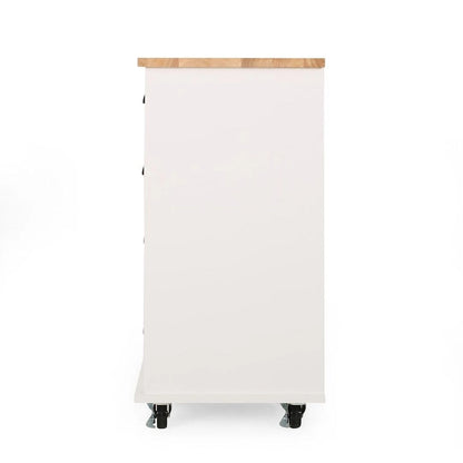 Contemporary Wood Kitchen Cart with Wheels Drawers and Cabinet by Christopher Knight Home