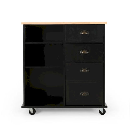 Contemporary Wood Kitchen Cart with Wheels Drawers and Cabinet by Christopher Knight Home