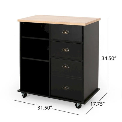 Contemporary Wood Kitchen Cart with Wheels Drawers and Cabinet by Christopher Knight Home