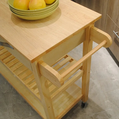 Simple Design Kitchen Island&Cart ,Double Display Shelves and 2 Drawer with Wood Top