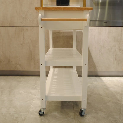 Simple Design Kitchen Island&Cart ,Double Display Shelves and 2 Drawer with Wood Top