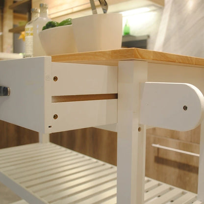Simple Design Kitchen Island&Cart ,Double Display Shelves and 2 Drawer with Wood Top