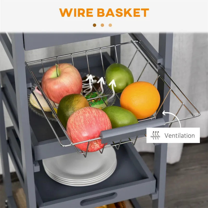 Mobile Rolling Kitchen Island Trolley Serving Cart