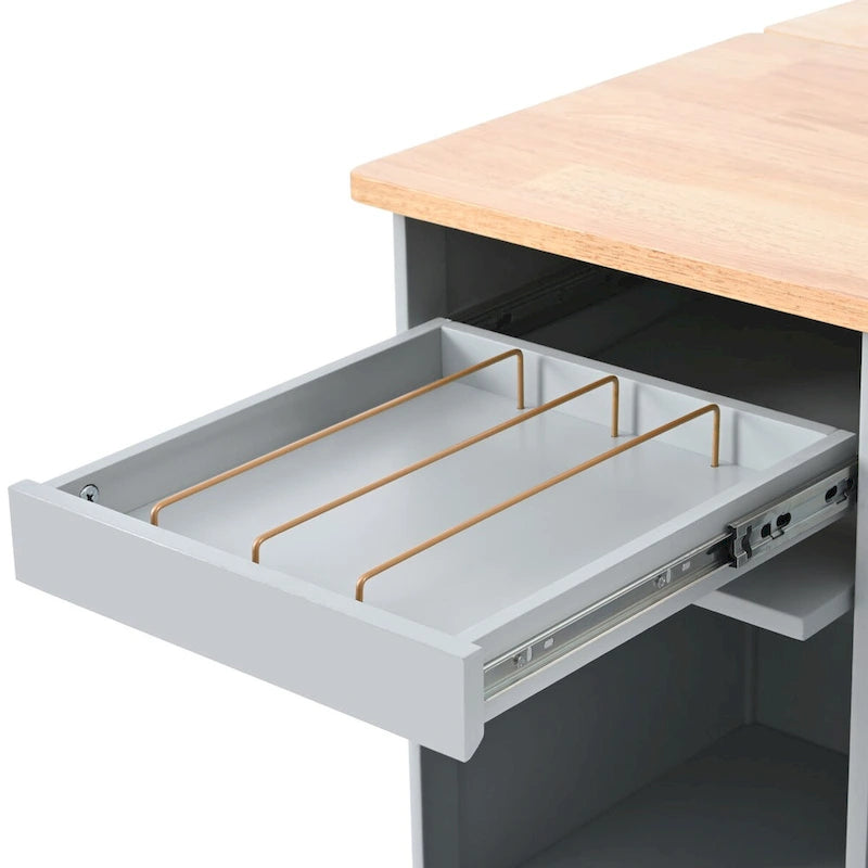Kitchen Island Cart with Drop-Leaf Countertop, LED Lighting, Fluted Glass Doors, Adjustable Shelf, and Two Drawers