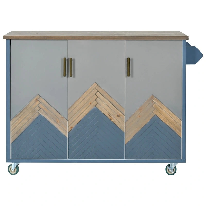 51 in. W Kitchen Island Retro Drop-Leaf Desktop on 4 Wheels with Internal Storage Rack and Towel Rack