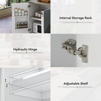 51 in. W Kitchen Island Retro Drop-Leaf Desktop on 4 Wheels with Internal Storage Rack and Towel Rack
