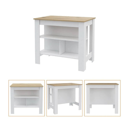 Hayne 9-Shelf 2-Door 2-piece Kitchen Set, Kitchen Island and Pantry White and Walnut