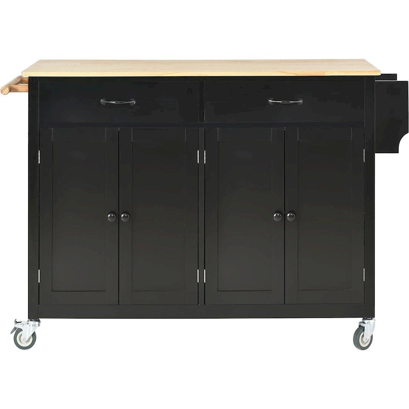 Kitchen Island Cart with Solid Wood Top, Locking Wheels, Spice & Towel Rack