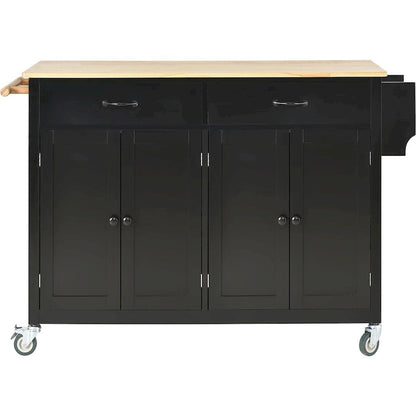 Kitchen Island Cart with Solid Wood Top, Locking Wheels, Spice & Towel Rack