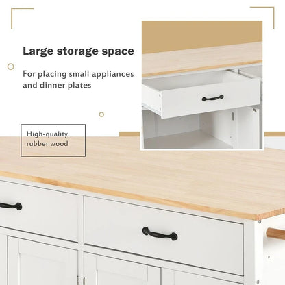 Kitchen Island Cart with Solid Wood Top, Locking Wheels, Spice & Towel Rack