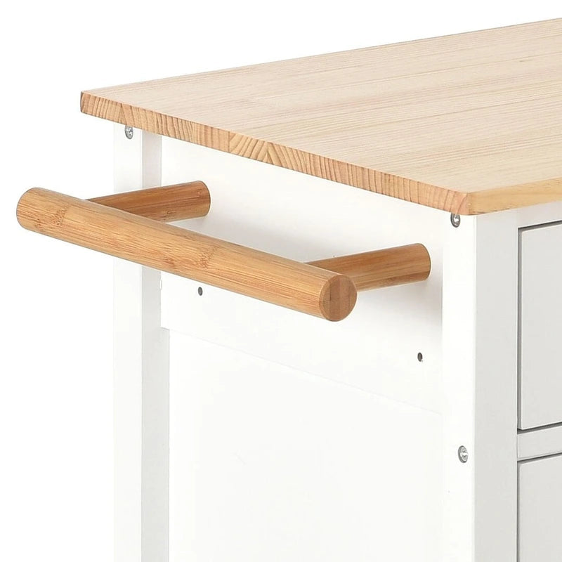 Kitchen Island Cart with Solid Wood Top, Locking Wheels, Spice & Towel Rack