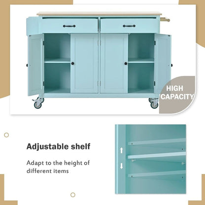 Kitchen Island Cart with Solid Wood Top, Locking Wheels, Spice & Towel Rack