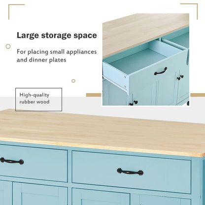 Kitchen Island Cart with Solid Wood Top, Locking Wheels, Spice & Towel Rack