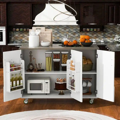 Retro 47D Kitchen Island on Wheels with Drop Leaf,Internal Storage Rack