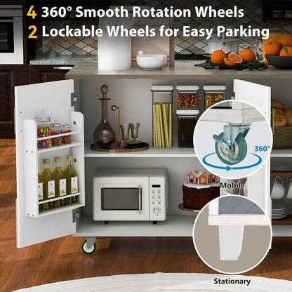 Retro 47D Kitchen Island on Wheels with Drop Leaf,Internal Storage Rack