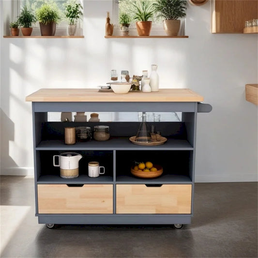 Rolling Kitchen Island with Storage,Two-sided Kitchen island Cart