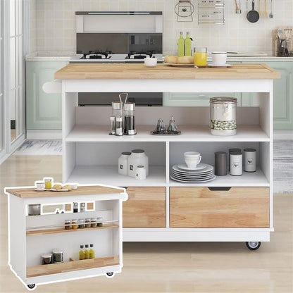 Rolling Kitchen Island with Storage,Two-sided Kitchen island Cart