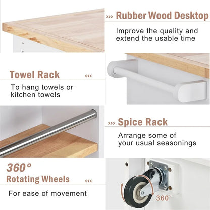 Rolling Kitchen Island with Storage,Two-sided Kitchen island Cart