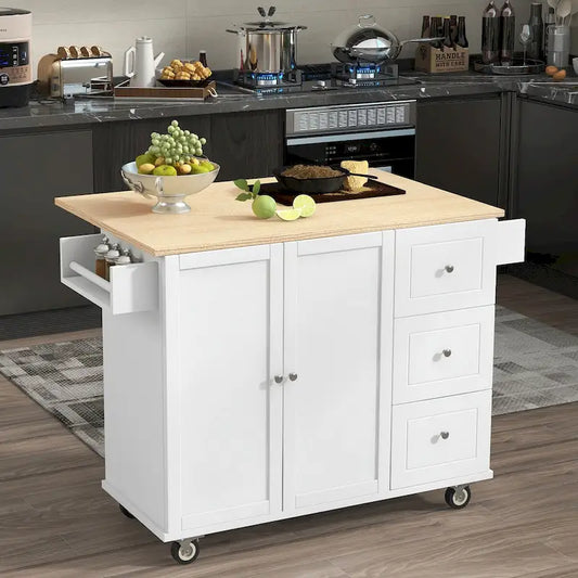 Rolling Mobile Kitchen Island with Solid Wood Top and Locking Wheels