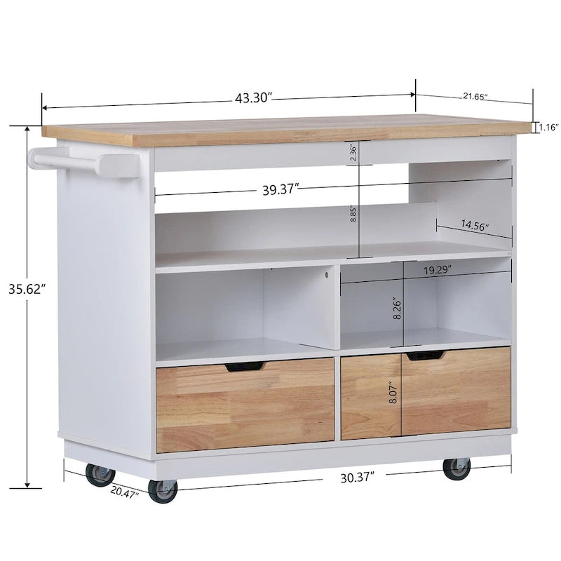 Rolling Kitchen Island with Storage, Two-sided Kitchen island Cart on Wheels with Wood Top, Wine and Spice Rack