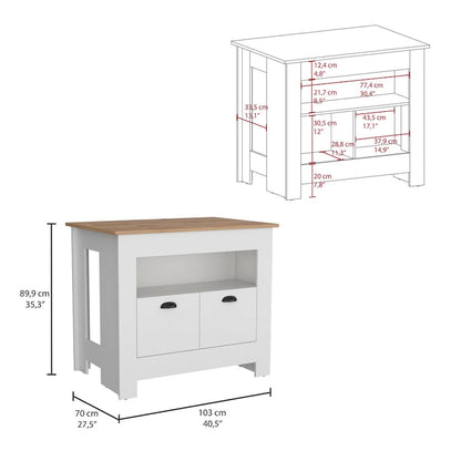 Kitchen Island Two Door Cabinet and Shelf for Dining Room.