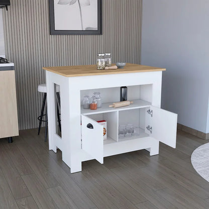 Kitchen Island Two Door Cabinet and Shelf for Dining Room.