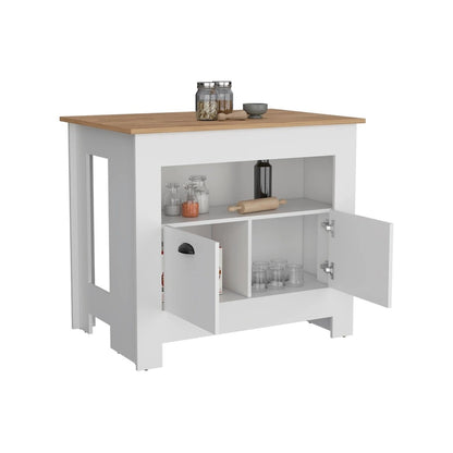 Kitchen Island Two Door Cabinet and Shelf for Dining Room.