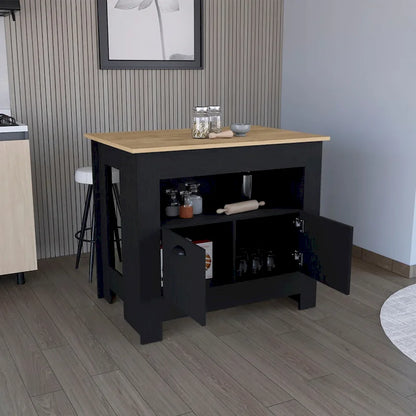 Kitchen Island Two Door Cabinet and Shelf for Dining Room.