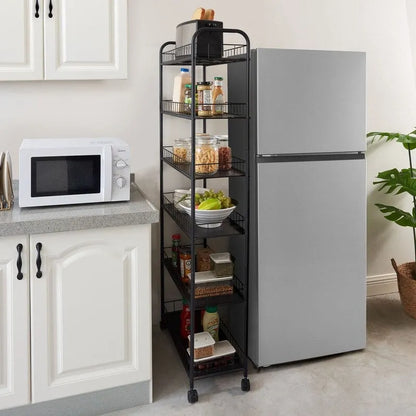 Mieres Slim Rolling Storage Cart, Multifunction Storage Trolley, Mobile Shelving Utility Rolling Cart with Lockable Wheels
