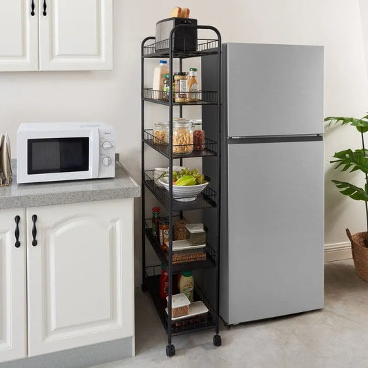 Mieres Slim Rolling Storage Cart, Multifunction Storage Trolley, Mobile Shelving Utility Rolling Cart with Lockable Wheels