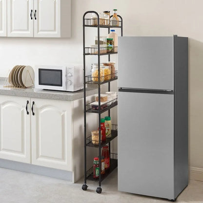 Mieres Slim Rolling Storage Cart, Multifunction Storage Trolley, Mobile Shelving Utility Rolling Cart with Lockable Wheels