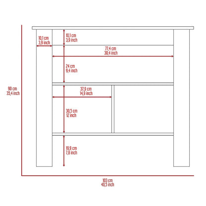 Open Kitchen Island,4 Legs, Three Shelves -White / Walnut