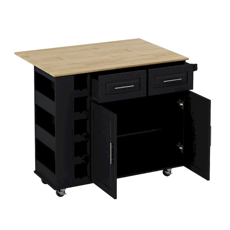 Kitchen Island Cart with 2 Door and 2 Drawers and Foldable Table Top