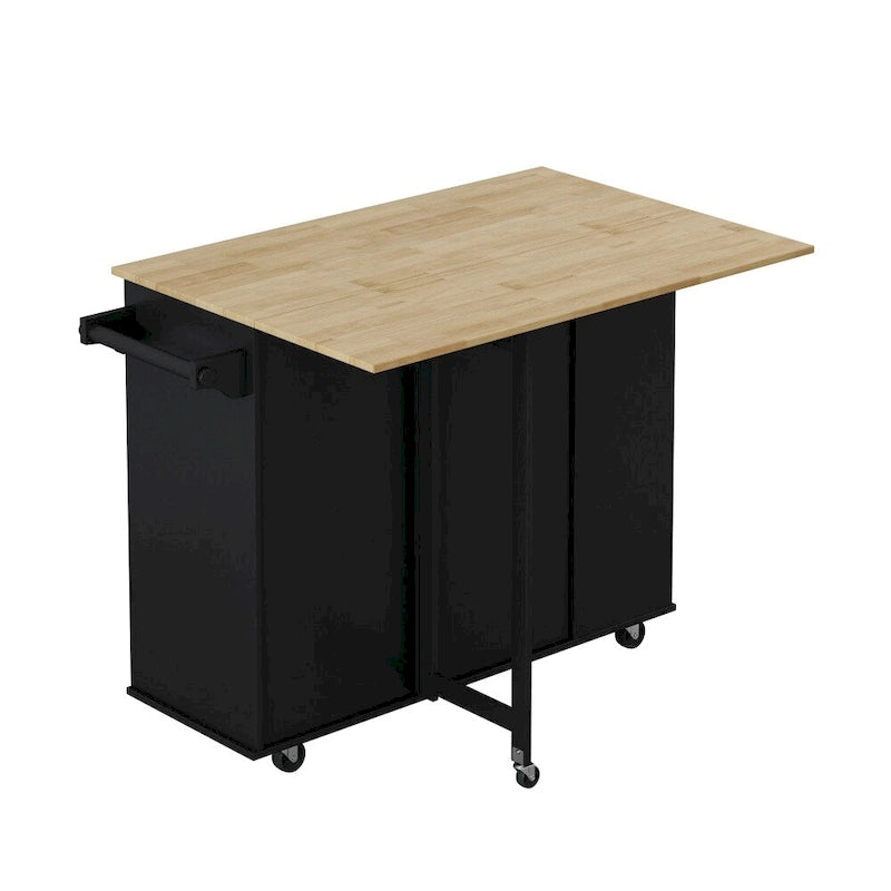 Kitchen Island Cart with 2 Door and 2 Drawers and Foldable Table Top