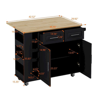 Kitchen Island Cart with 2 Door and 2 Drawers and Foldable Table Top