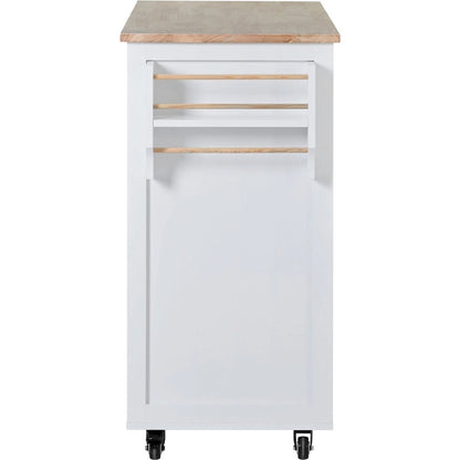 Rubberwood Kitchen Cart with Drop Leaf, Internal Storage Rack, Tableware organizer, and 8 drawers
