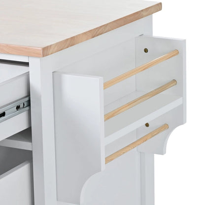 Rubberwood Kitchen Cart with Drop Leaf, Internal Storage Rack, Tableware organizer, and 8 drawers