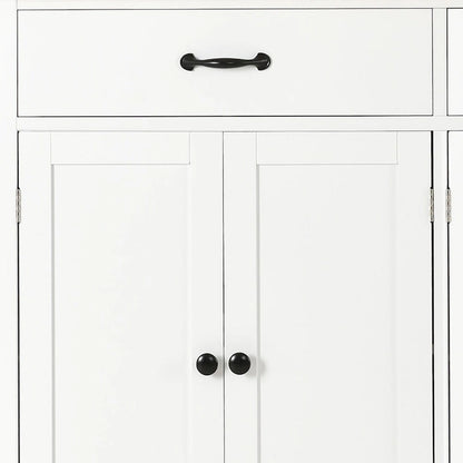 Classic Wooden Kitchen Island Cart with 2 Drawers, 2 Cabinets, a Towel Rack and a Spice Rack