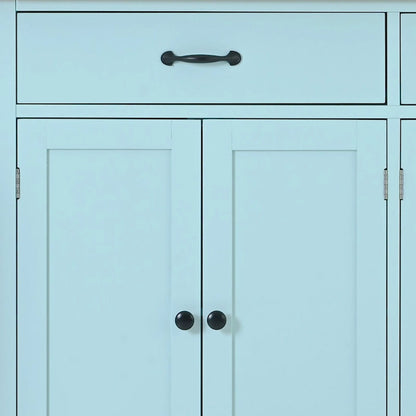 Classic Wooden Kitchen Island Cart with 2 Drawers, 2 Cabinets, a Towel Rack and a Spice Rack