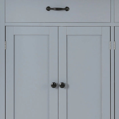 Classic Wooden Kitchen Island Cart with 2 Drawers, 2 Cabinets, a Towel Rack and a Spice Rack